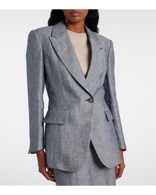 Brunello Cucinelli Blue Hemp And Linen Blazer