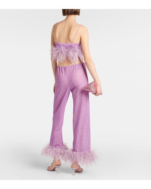 Oseree Pink Lumiere Plumage Feather-trimmed Bra Top