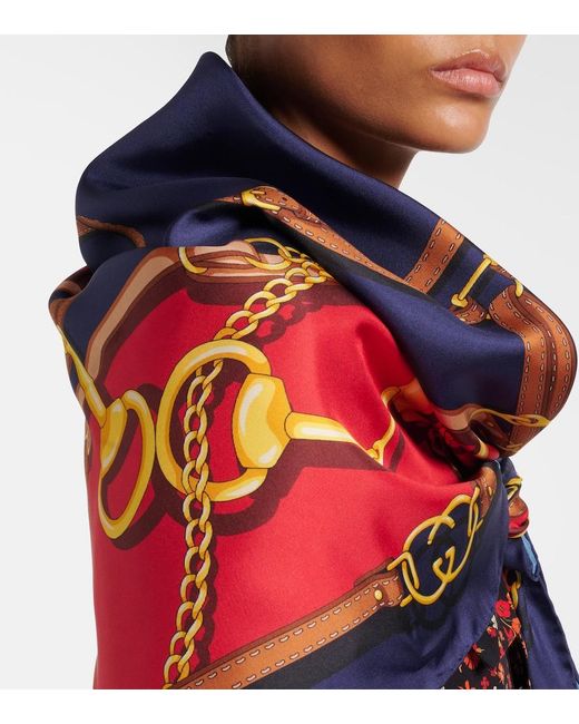 Gucci Red Printed Reversible Silk Twill Scarf