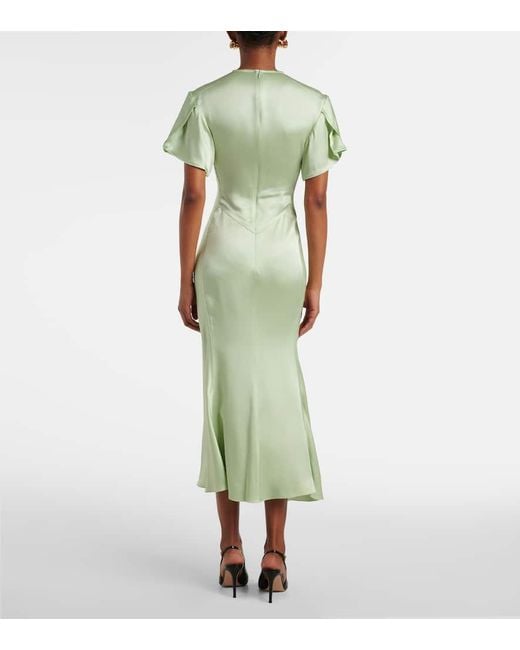 Victoria Beckham Green Gathered Crepe Satin Midi Dress