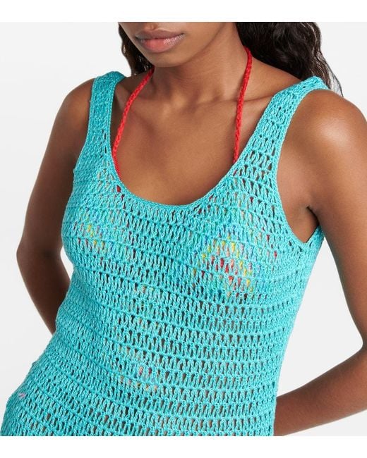 Anna Kosturova Blue Athena Crochet Cotton Midi Dress