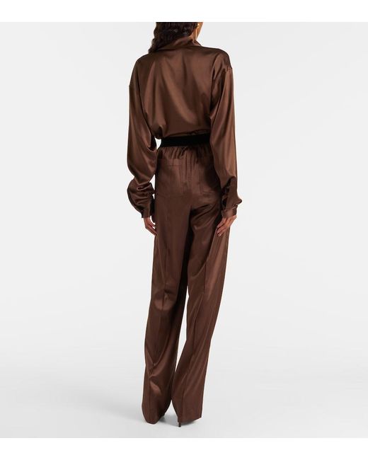 Tom Ford Brown Silk-Blend Straight Pants