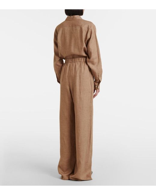 Loro Piana Brown Valerio High-Rise Linen Wide-Leg Pants
