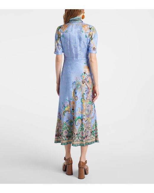 Etro Blue Paisley Satin Midi Dress