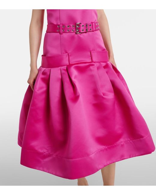 Ganni Pink Belted Satin Midi Dress