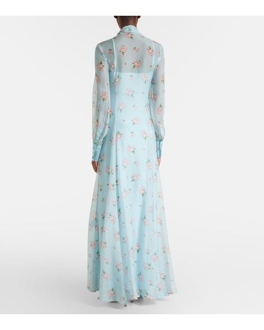 LEO LIN Blue Lilith Bow-Detail Floral Chiffon Maxi Dress