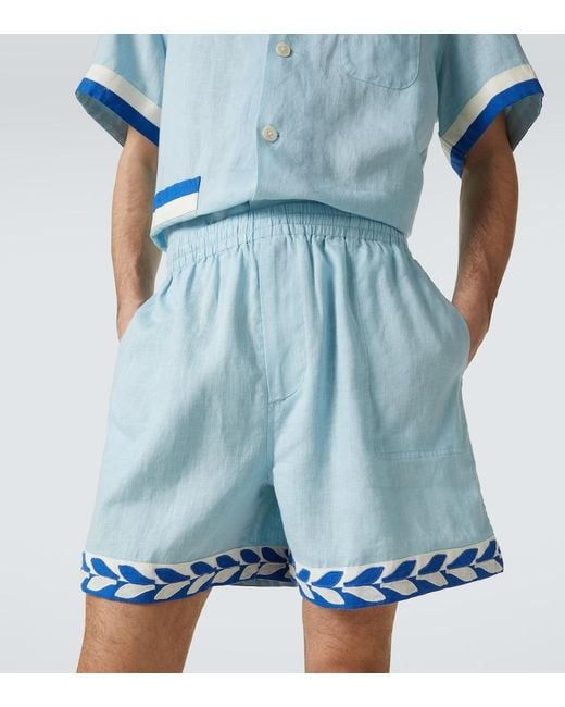 Bode Blue Seedling Stripe Linen Bermuda Shorts for men