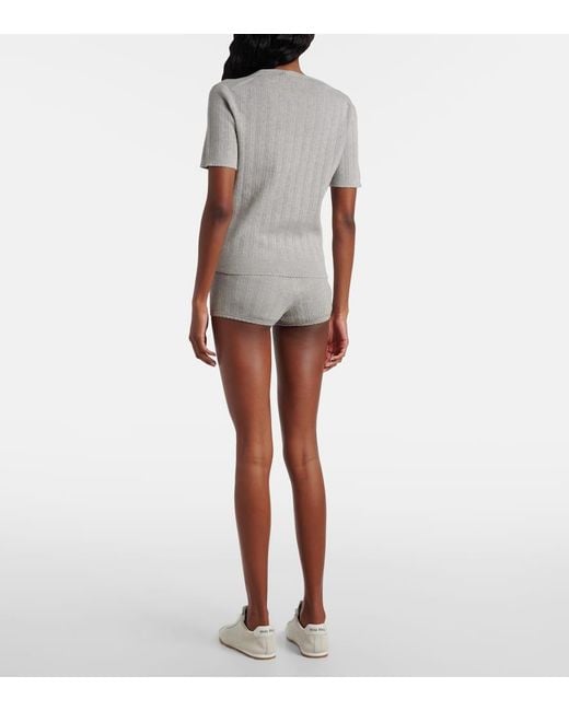 Miu Miu Gray Ribbed-Knit Cotton Top