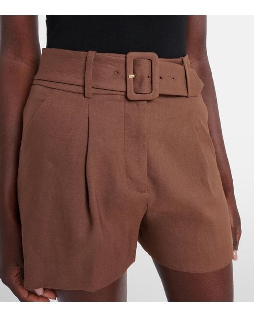 Veronica Beard Brown Piper Belted Linen-Blend Shorts