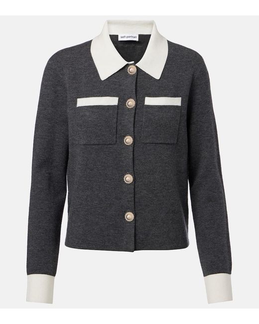 Self-Portrait Black Cardigan Aus Einem Wollgemisch