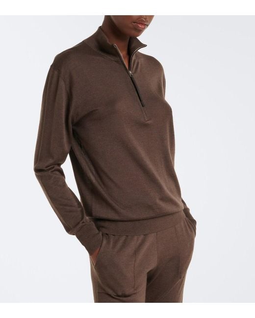 Tod's Brown Cashmere And Silk Half-Zip Sweater