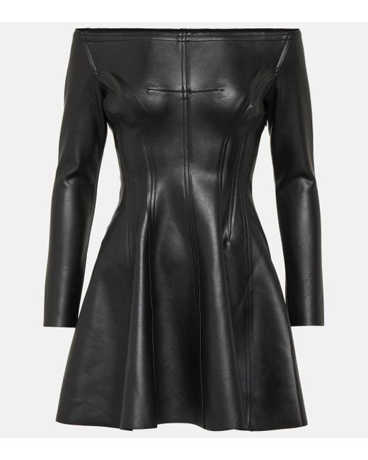 Norma Kamali Black Off-shoulder Grace Faux Leather Minidress