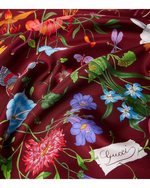 Gucci Red Vierecktuch Aus Seidentwill Mit Flora-Print