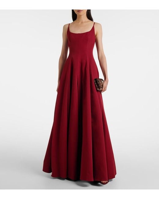 Staud Red Joy Pleated Cotton-Blend Gown