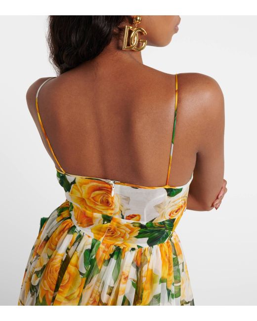 Dolce & Gabbana Metallic Floral Silk Chiffon Gown