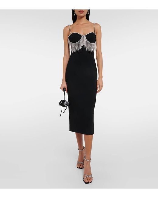 Rebecca Vallance Black Estelle Embellished Crepe Midi Dress