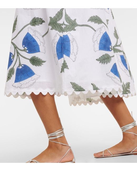 Juliet Dunn Blue Bellflower Cotton Midi Dress