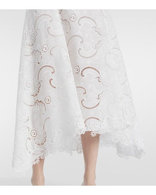Oscar de la Renta White Guipure Lace Midi Dress