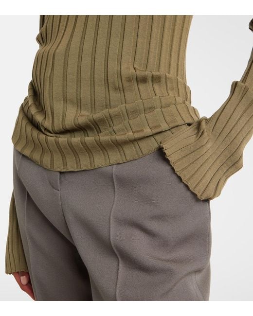 Calvin Klein Green Ribbed-Knit Wool Polo Shirt