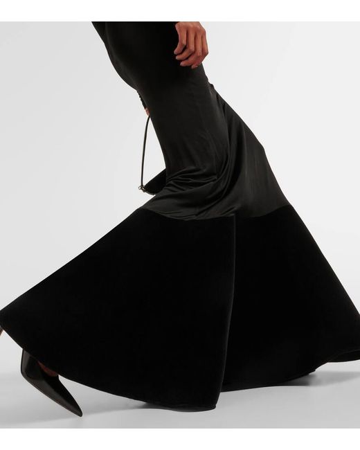 David Koma Black Flounced Velvet And Jersey Gown