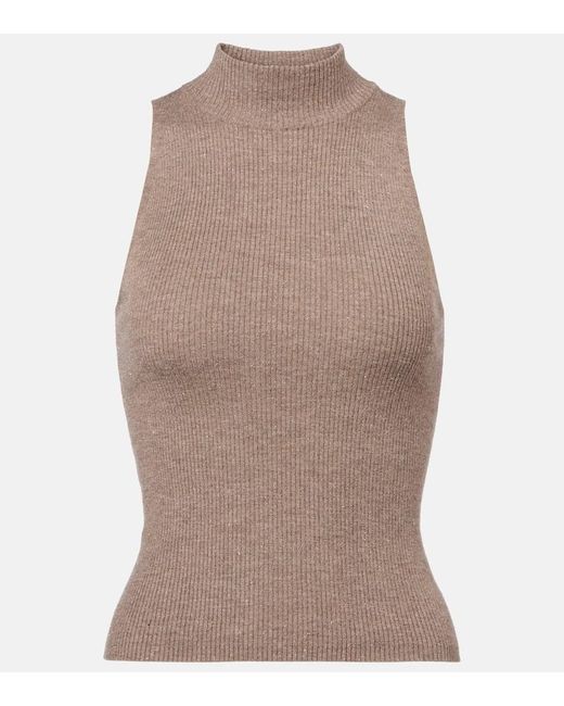 Brunello Cucinelli Brown Ribbed-Knit Turtleneck Top