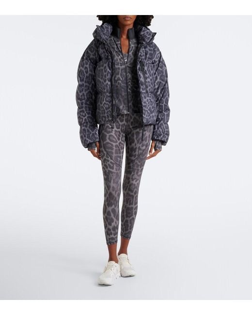 Adidas By Stella McCartney Gray Hooded Leopard-Print Puffer Jacket