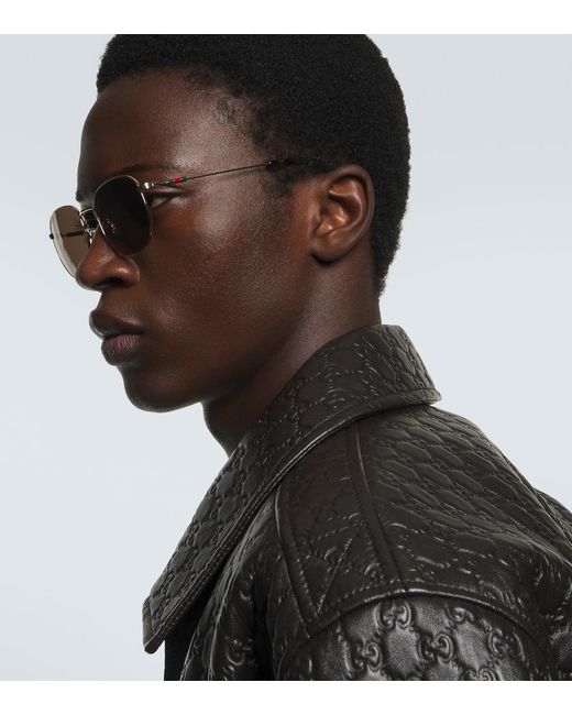 Gucci Brown Round Sunglasses for men
