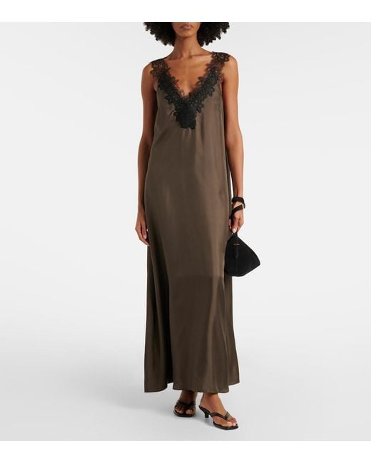 Rohe Brown Lace-Trimmed Silk Maxi Dress