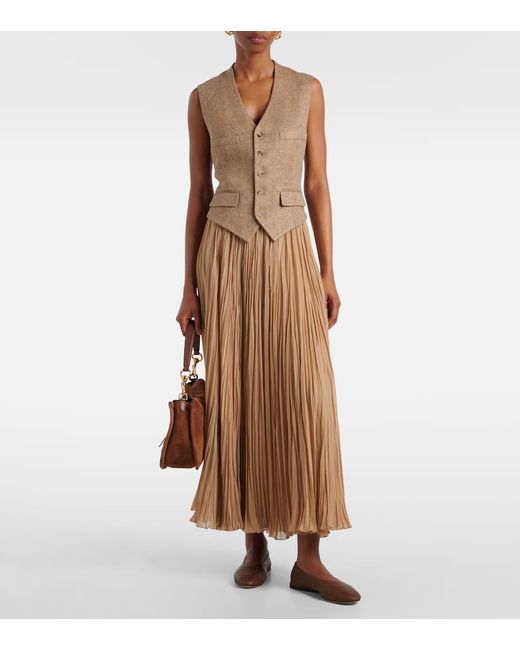 Ralph Lauren Brown Jordyn Pleated Chiffon Maxi Skirt