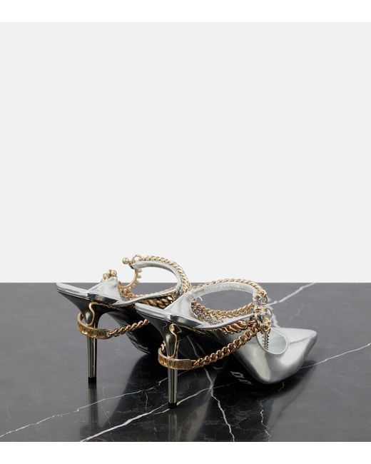 Jimmy Choo White X Jean Paul Gaultier Embellished Leather Slingback Pumps