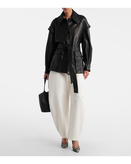 Nour Hammour Black Perrin Belted Leather Jacket