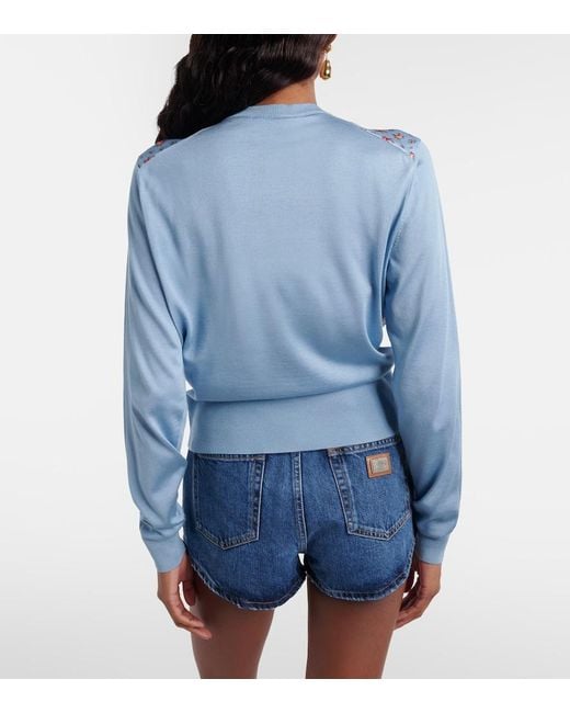 Dolce & Gabbana Blue Floral Paneled Silk Satin Cardigan