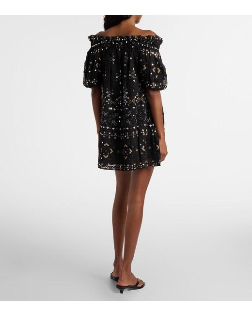Juliet Dunn Black Embellished Cotton Poplin Minidress