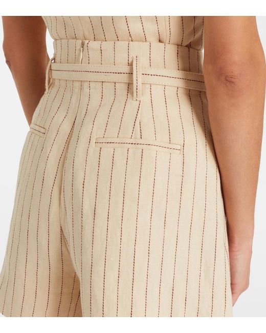 Zimmermann Natural Striped Belted Linen Shorts
