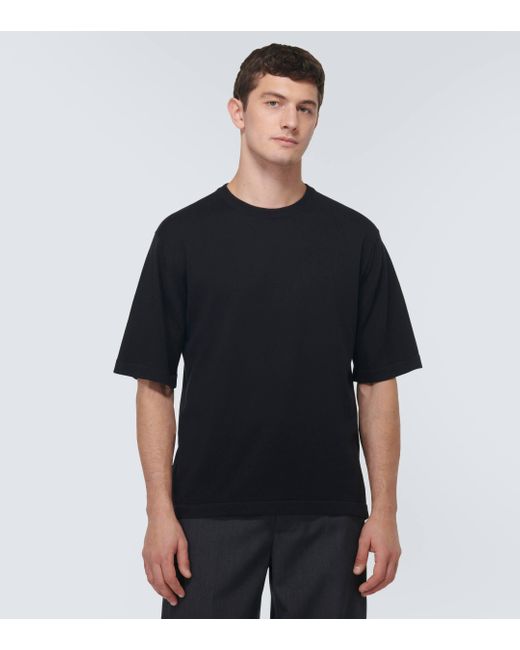 John Smedley Black Tindall Knitted Cotton T-shirt for men