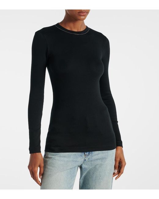 Brunello Cucinelli Black Monili Cotton-Blend Top