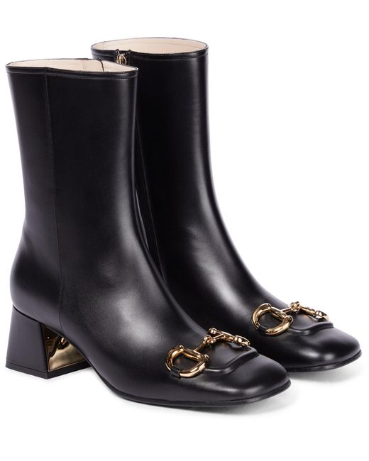 Gucci Black Horsebit Leather Ankle Boots