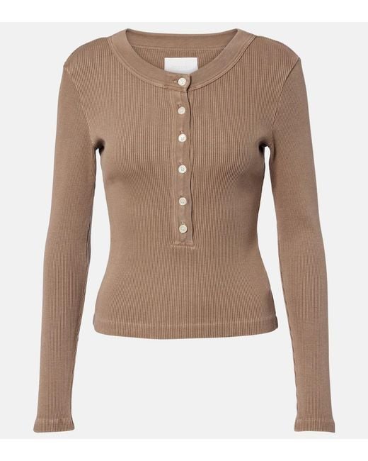Citizens of Humanity Brown Varra Ribbed-Knit Henley Shirt