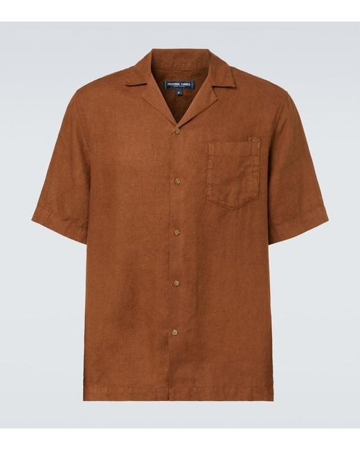 Frescobol Carioca Brown Angelo Linen Shirt for men