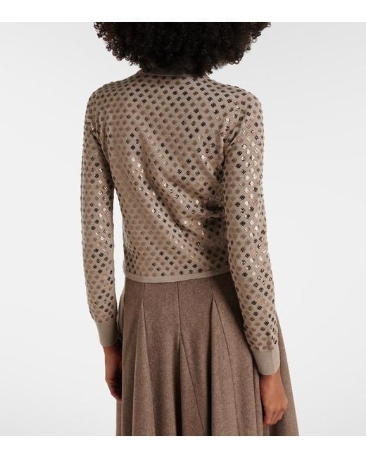 Max Mara Brown Ragno Sequined Virgin Wool Cardigan