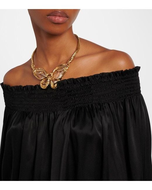 Chloé Black Off-Shoulder Silk Satin Top
