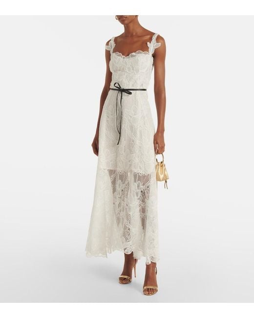 Oscar de la Renta White Marbled Carnation Guipure Lace Bustier Gown