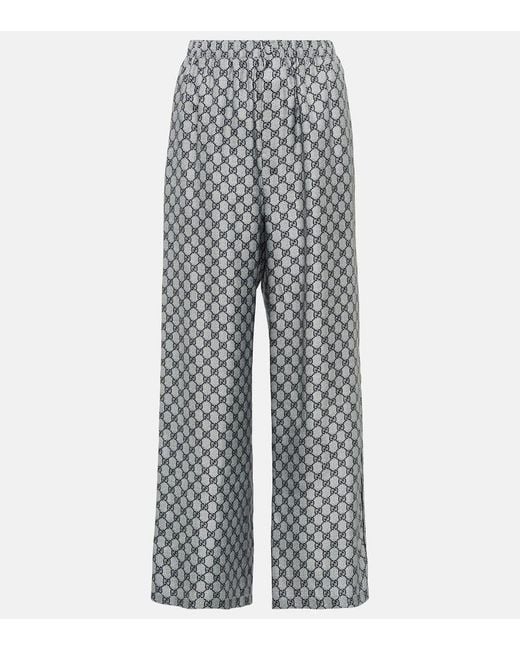 Gucci Gray Weite Hose Gg Aus Seiden-Twill
