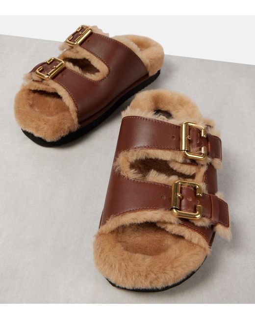 ＊CHLOE クロエ＊ Nil Shearling Leather Sandals Nil shearling-lined leather sandals in black - Chloe | Mytheresa