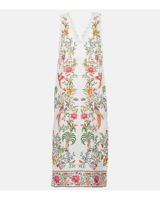 Robe Longue Imprimee En Lin Farm Rio en coloris White