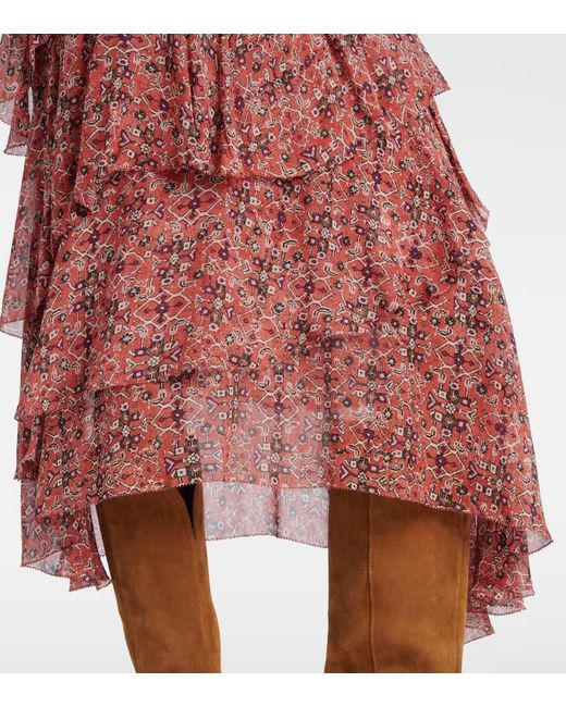 Isabel Marant Brigitte Asymmetric Tiered Ruffled Printed Georgette Skirt