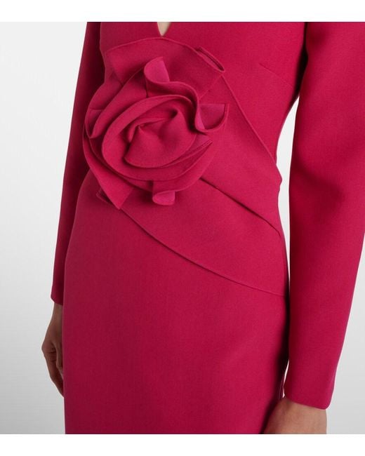 Roland Mouret Red Floral-Applique Crepe Midi Dress