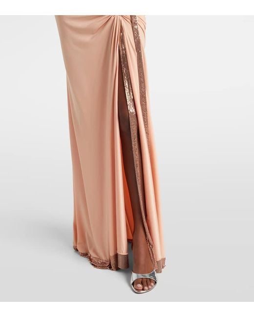 Rabanne Pink Chainmail Satin Gathered Gown