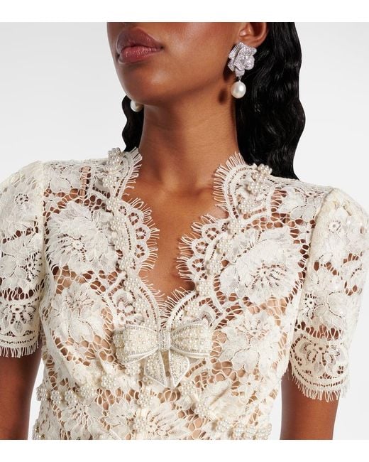 Abito Midi Con Pizzo di Self-Portrait in White