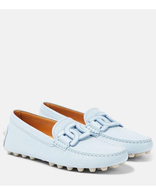 Tod's White Gommino Macro Leather Moccassins